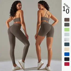 New seamless solid color high-elastic sports bra and underwear yoga outfit set for running and fitness, two-piece set