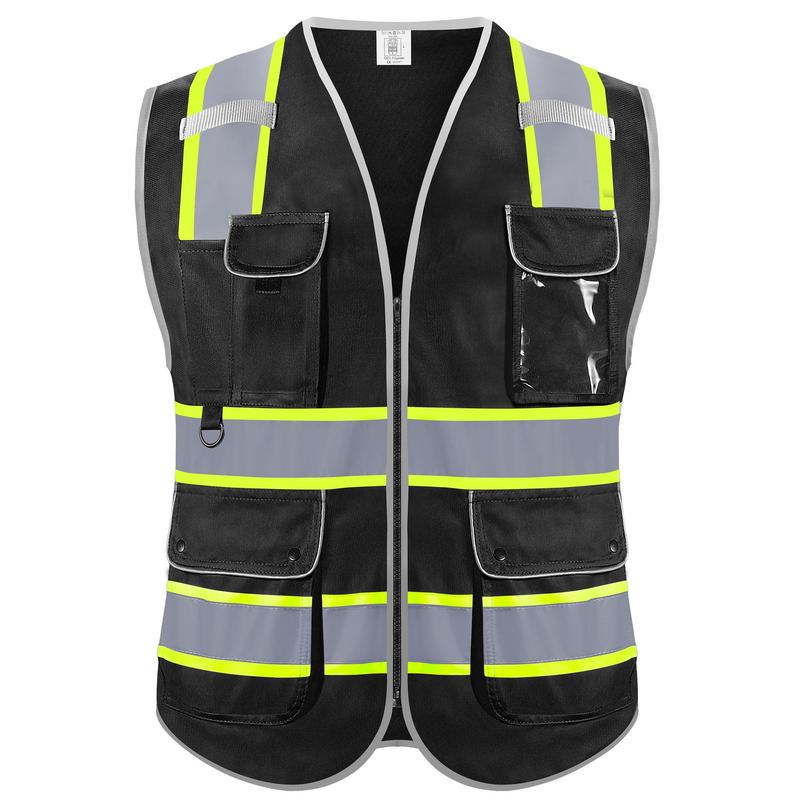 Reflective Safety Vest 8 Pockets Class 2 High Visibility Zipper Safety ...