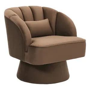 Modern Swivel Barrel Chair with 360° Rotation – Upholstered Armchair, Plush Cushion & Pillow, Cozy Lounge Chair for Living Room & Bedroom