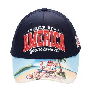 Gulf of America Cap – Beach Scene Printed Bill & USA Flag Patch