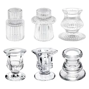 6 Pack Glass Taper Candle Holders, Clear Transparent Small Candlestick Tapered Holder for Candles Sticks, Tapers Candleholders for Wedding Christmas Thanksgiving Party Table Decor