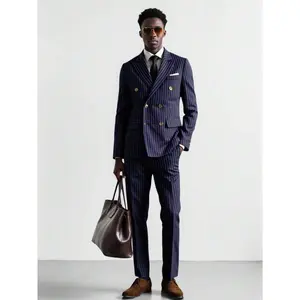 Retro Striped Double-Breasted Suit Set |     Tailored Business Style |     Slim-Fit & Elegant |     Versatile 2-Piece Outfit for Events & Work