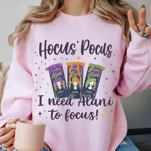 Hocus Pocus I Need Alani To Focus TShirt - Sweatshirt - Hoodie, Funny Halloween Energy Drink Shirt, Witches Spooky Shirt, Fall Cozy Outfits, Gift For Halloween Coming
