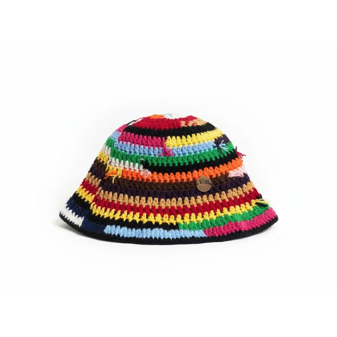 VIRA Colorful Striped Beanie - Vibrant Red Blue Yellow Stripes with "VIRA" Tag for Casual Wear