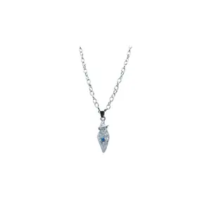 Silver-Painted Wizard Pendant Necklace with Blue Rhinestone Orb