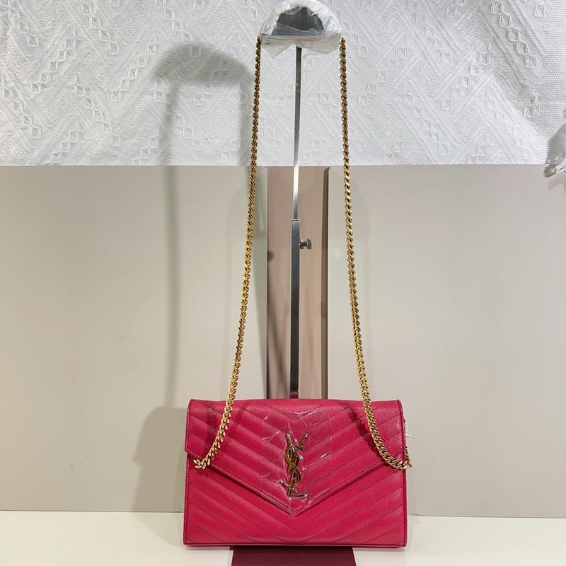 Pre-owned YSL leather Crossbody Bags Yves Saint laurent Pink Chevron Quilted Grained Envelope Wallet on Chain qiqia8441
