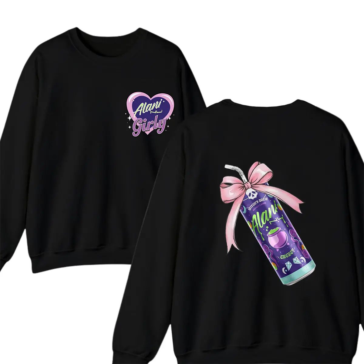 Alani Nu Witches Brew Pink Bow Sweatshirt – Girly Coquette Energy Drink Pullover Gift for Her Made in USA