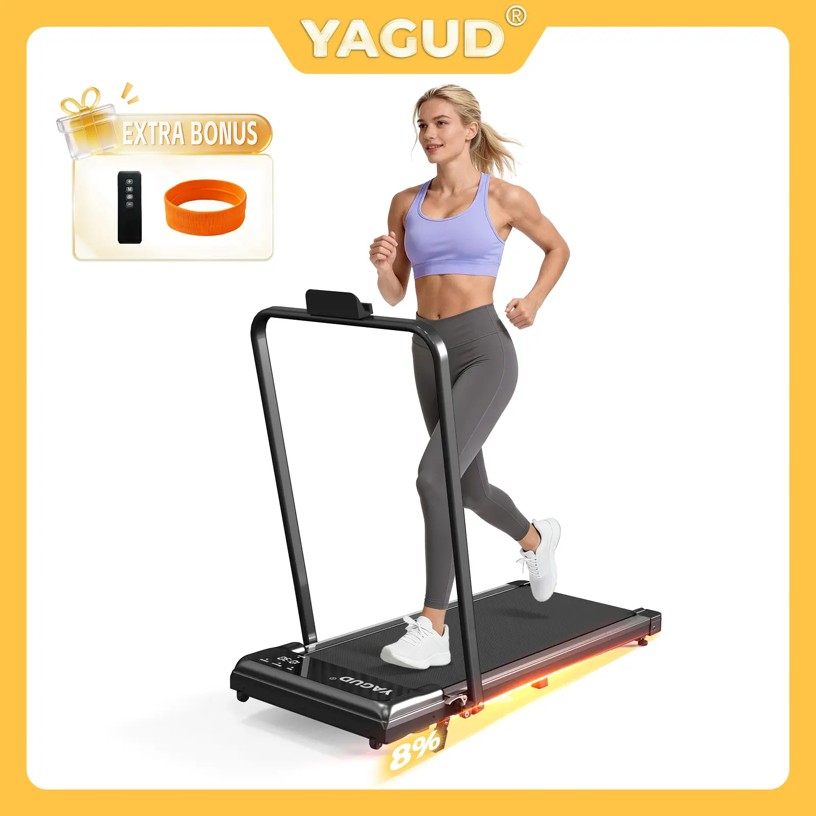 YAGUD Adjustable Foldable Treadmill with Dual Shock Absorption, Quiet Motor Walking Pad, 265lb Capacity, Remote Control & Wheels – Home Gym Workout Equipment