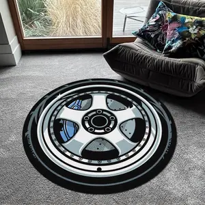 Car Wheel Design Round Area Rug, Fashionable Plush Carpet for Car Enthusiasts, Soft and Comfortable Home Decor for Living Room & Bedroom, Decorative Area Rug