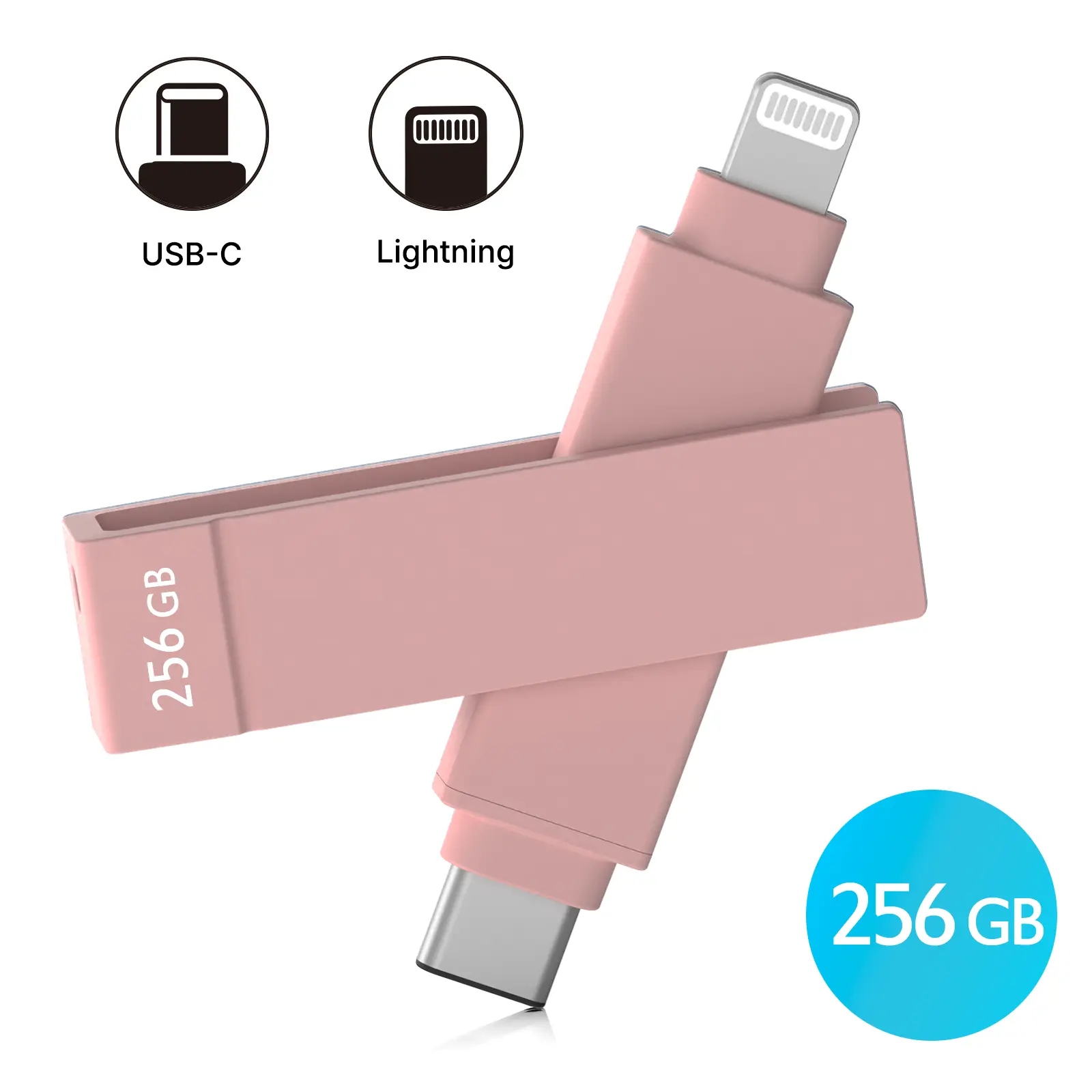 iXflash 256GB Lightning & USB C 3.2 Photo Stick Flash Drive for iPhone, iPad, Mac, & PC - Pink