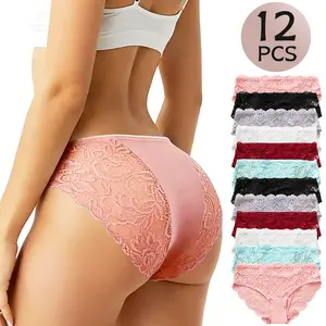 6/12 PCS —2026 New Low-Rise Women’s Panties, Invisible, Comfortable, Breathable, Elastic Waistband; Suitable for Everyday Wear; Elegant, Fashionable, Minimalist, Seamless Design with Wavy Lace Trim; Soft, Breathable, Comfortable Women’s Underwear