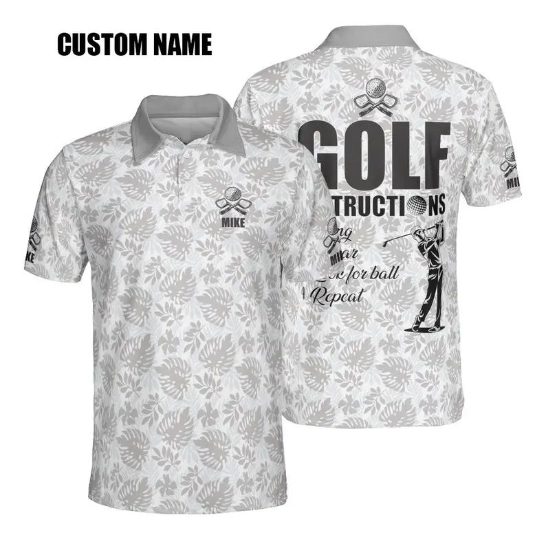 Personalized Golf Instruction Polo Shirt All Over Print Tropical Golf Polo Shirt Gifts For Golf Team Golfers Dad, Grandpa Men's Golf Shirt