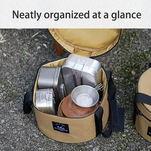 Tactical Round Camping Cookware Storage Bag - Large Capacity Insulated Mess Kit Organizer, Padded Outdoor Tableware Carrying Case for Hiking Picnic BBQ summergarden