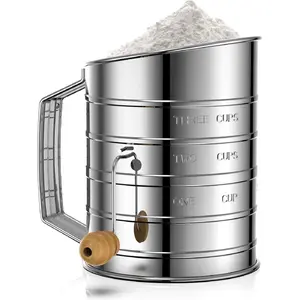 Stainless Steel Flour Sifter for Baking, 3 Cup Rotary Hand Crank Sifter with Fine Mesh & Agitator – Easy Use, No Clumps!| Esvopa. Bakeware Utensils