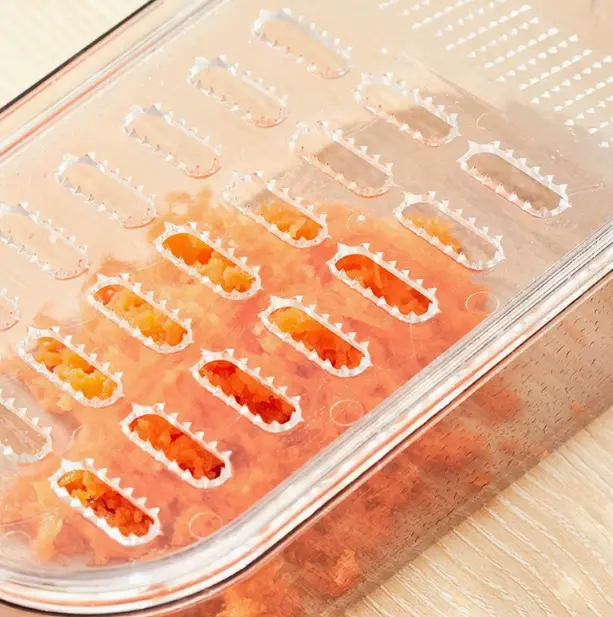 Transparent Plastic Grater Box With Large Serrated Cutting Inserts Multi Hole Shredding Surface Easy Collect Food Residue Detachable Kitchen Vegetable Slicer Parts