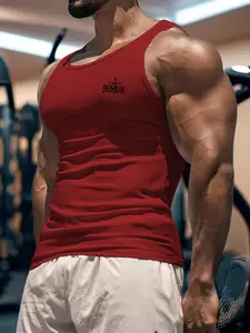 Men's Letter Print Racer Back Sports Tank Top, Sleeveless Gym Tops, Regular Fit Casual Breathable Comfortable Sports Top for Gym Workout, Men's Sportswear for All Seasons, Vest