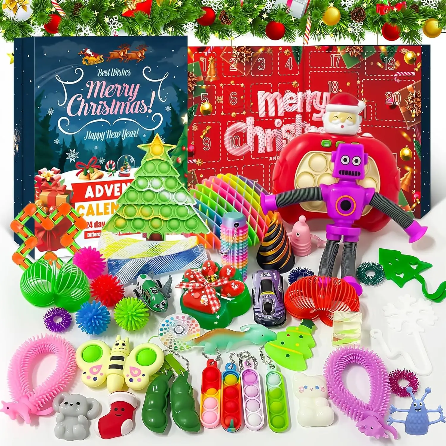 Fidget Advent Calendar 2025, Christmas Countdown Calendar Sensory Fidget Toy Packs, with 24 Days of Surprises Presents Box, Ornaments Decorations Bulk Christmas Gifts for Boys Girls Teens