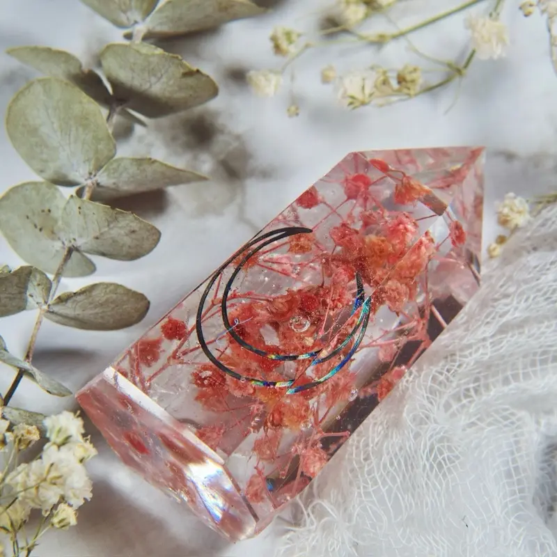 Pink Moon Crystal - Unique Design with Floral Elements and Black Circles, Ideal for Decor and Home Decor