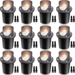 12 Pack Low  Landscape Lighting 12W LED Outdoor In-Ground  Shielded Well Lights Warm White Paver Lights with Wire Connectors for Pathway Garden Yard Fence Deck