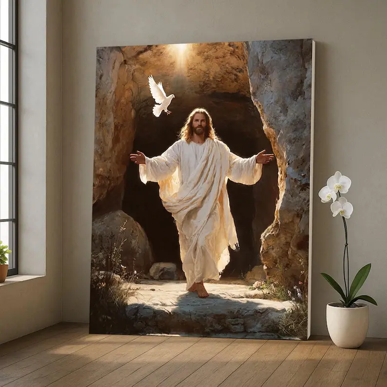 Jesus Resurrection Religious Minimalist   Lightweight Print Poster, Christian Home    ation   Wall Art for Family Gifts