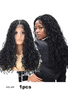 Micro Twist Braided Double Full Lace Wigs for Women, Mini Braid Wig with Baby Hair, Short Curly Box Braid, Synthetic Hair, Synthetic Twists Wigs