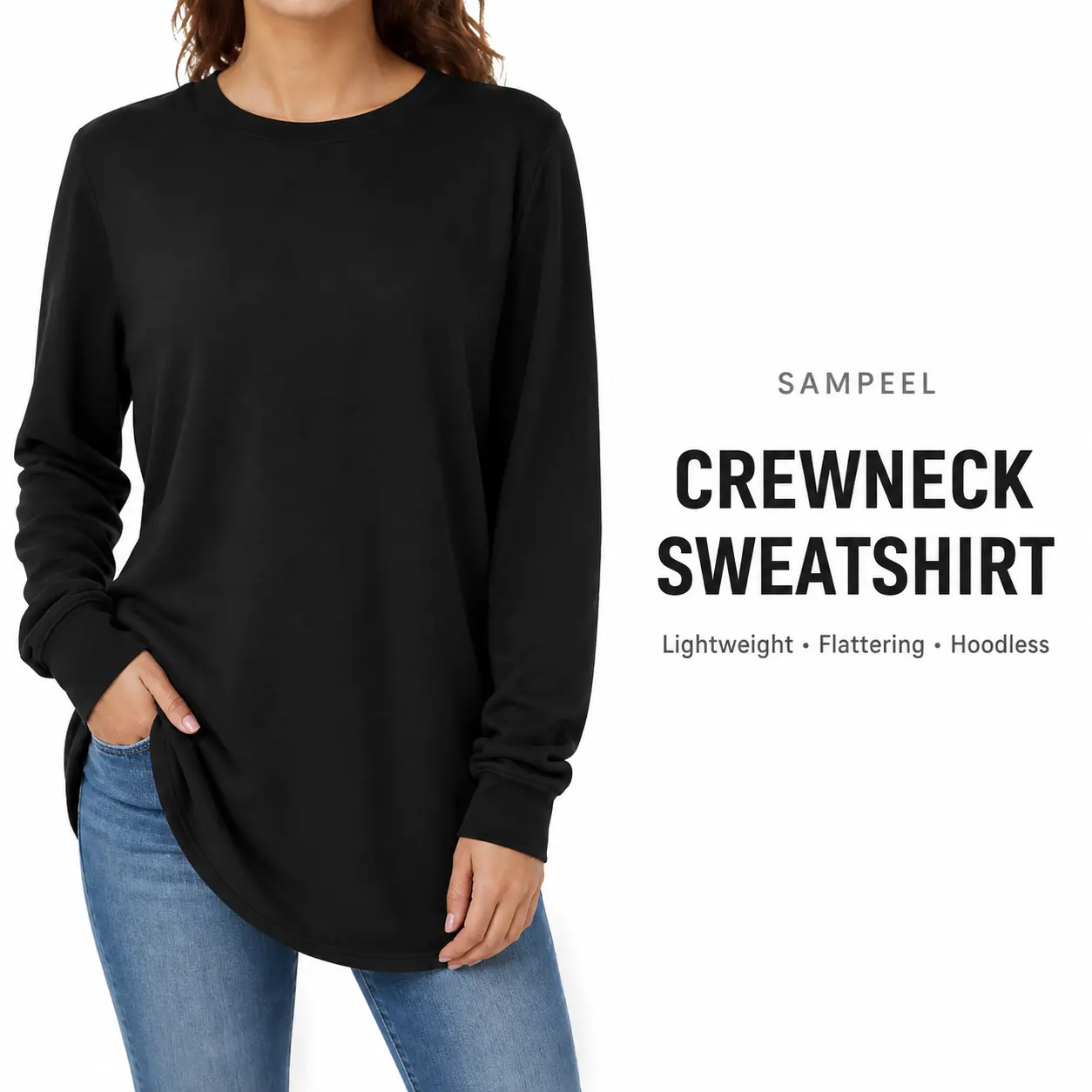 SAMPEEL Women's Lightweight Crewneck Sweatshirt, Long Sleeve Tunic Pullover Top, Relaxed Fit Casual Shirt for Leggings, Fall Winter Fashion