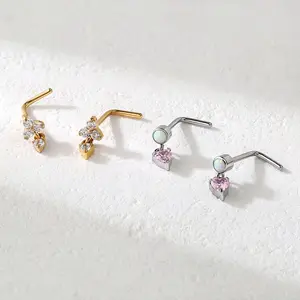 KUTLAN 20G(0.8mm) Titanium L-shaped Nose Stud, Pierced Jewelry, Safe for Sensitive Skin Body Piercing Jewelry