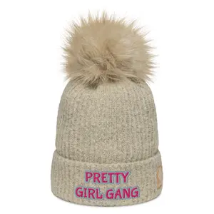 "Pretty Girl Gang" Pom-Pom Beanie - Soft Microfleece Lining, Faux-Fur Pom, Unisex Fit, Winter Gear for Cold-Weather Warriors