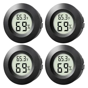 4-Pack Mini Hygrometer Thermometer Indoor Outdoor Round Humidity Meter, Small Digital LCD  Thermometer Temperature Gauge Humidity Sensor (?) or (?) for Reptile Thermostat, Jars