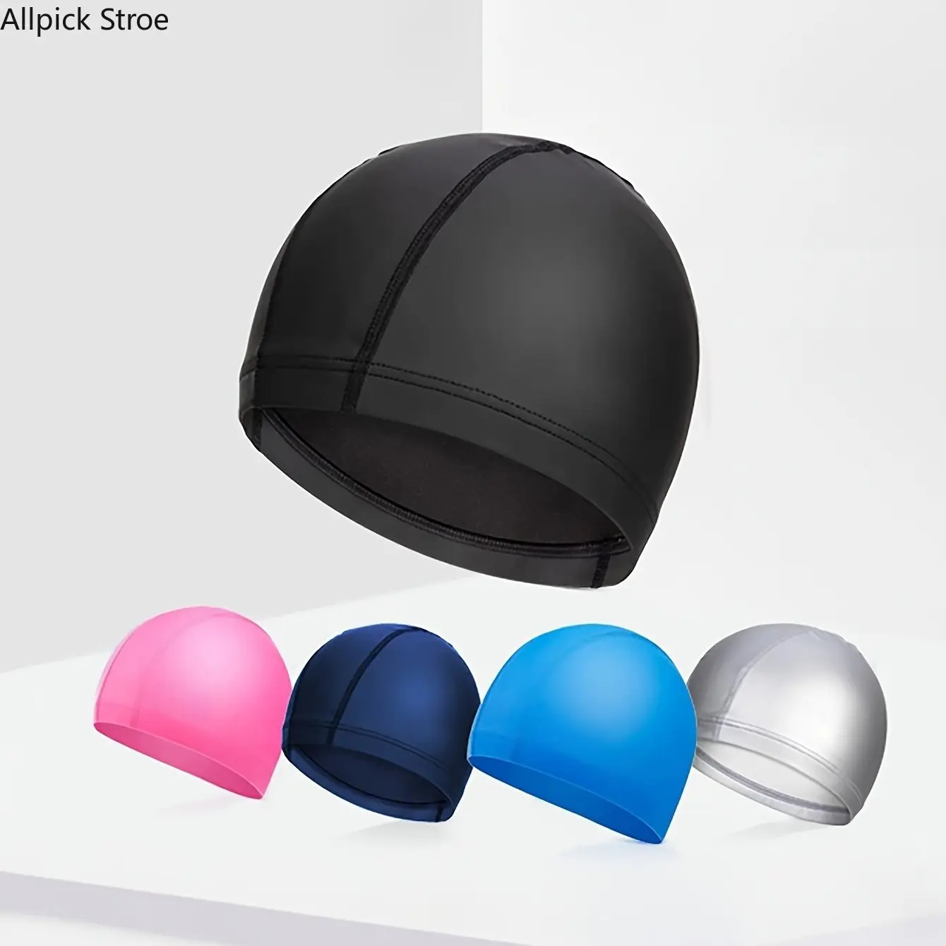 Solid PU-Coated Swim Caps, 5pc Unisex Sport Set with a Snug Stretch Fit for Long Hair, Waterproof for Adult Racing and Lap Training, High Stretch, Pu Coating, Swimming