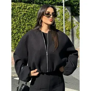 Women's Casual Fashion Coat New Oversized Bubble Sleeve Jacket, Zipper Bomber Jacket, Elegant Woven Fabric, Streetwear, Fashion Pilot Jacket, Lightweight Outerwear, Spring & Fall Outerwear