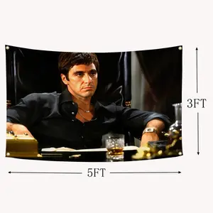 Scarface Movie Poster Flag 3x5Ft Motivational Vintage Band Thriller Love Scifi Movie Tapestry Every Dog Has Its Day Banner Tony Montana for College Dorm Room Decoration