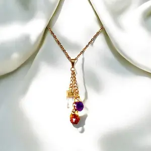 Amethyst Citrine and Clear Quartz Necklace
