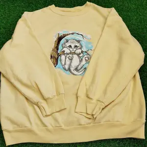 Vintage 90s Distressed Cat Sweatshirt, Vintage Cute Cat Comfort Colors Sweatshirt, Cozy Aesthetic Animal Graphic Crewneck, Gift For Fan