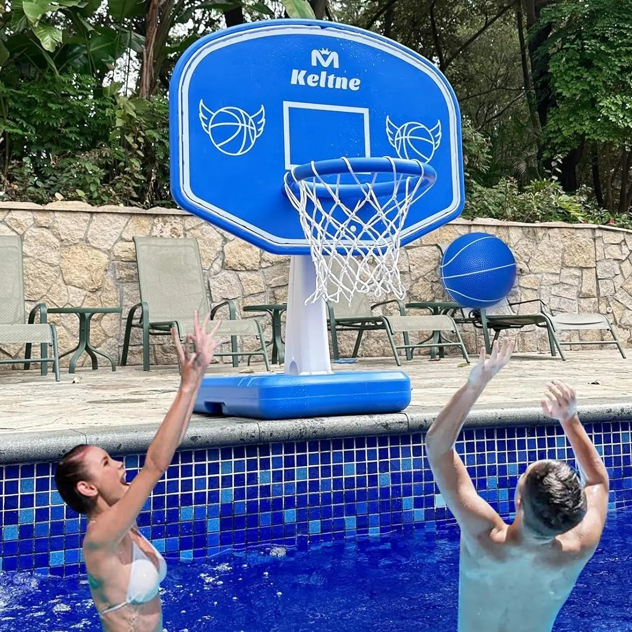 Large Poolside Basketball Hoop for Swimming Pools, Perfect for Summer Water Fun, Sturdy and Durable with Extended Base, Includes 2 Balls and Pump