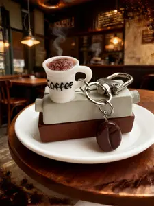 Realistic Coffee Bean & Cup Design Keychain, Perfect for Coffee Lovers, Unique Gift Idea, Durable Material, Easy-To-Use Accessory