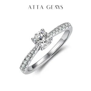 ATTA GEMS Synthetic Lab-Created Moissanite Ring 0.5ct 5.0mm D Color Round Shape Elegance Jewelry for Women Girlfriend Holiday Gift Party R282