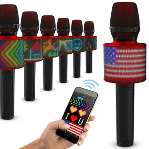 MASINGO Wireless Karaoke Microphones and Speaker with Exclusive Animated LED Lights Display, Fun Toy Gift for Girls and Boys, Handheld, Rechargeable Device with Charging Connection, USB Plug, Stream Capability, and Smartphone Protection - Spirito H11