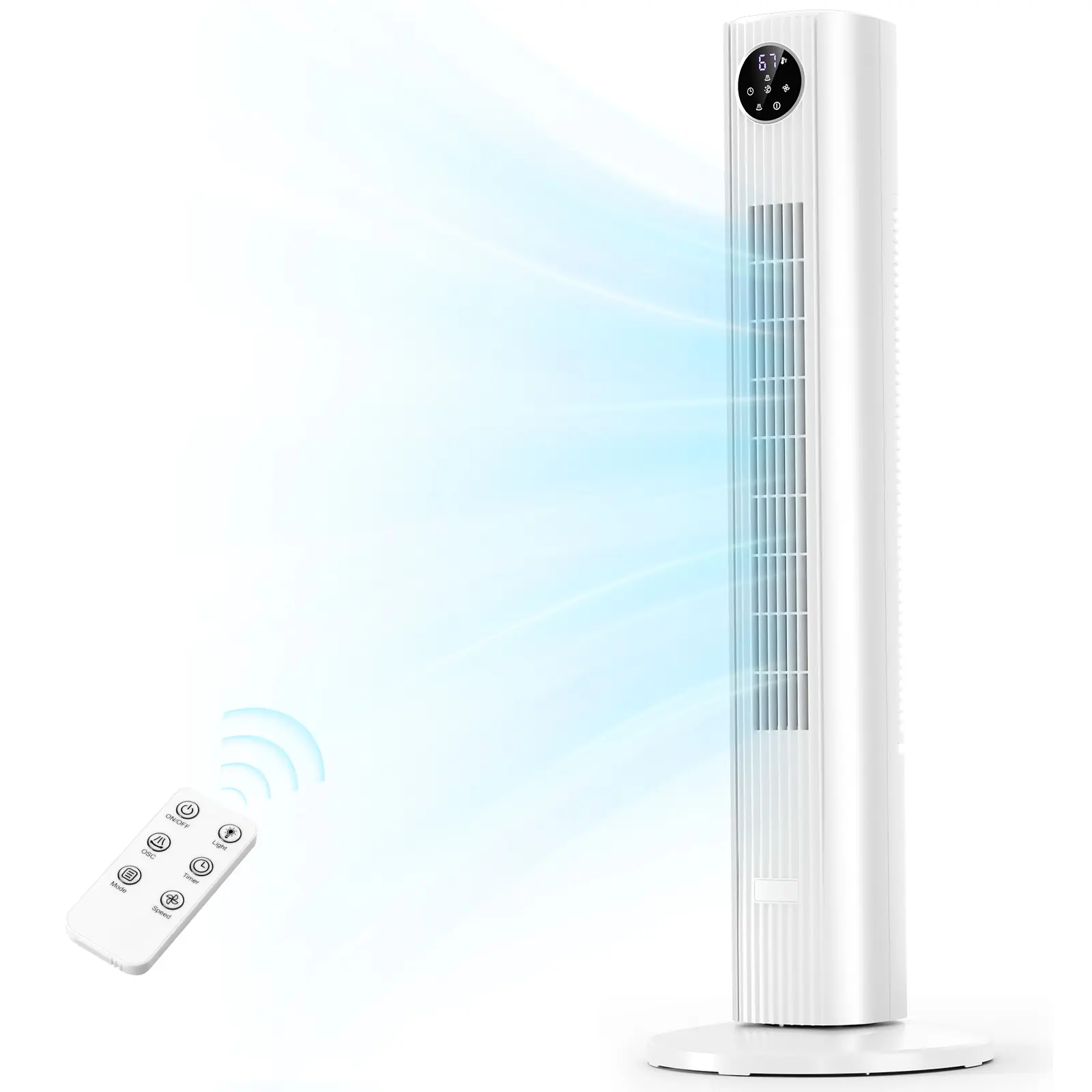【NOT AC】Antarctic Star Tower Fan Portable Electric 85° Oscillating Fan with Remote Control, Quiet Operation, 3 Speed Settings & 12H Timer, Bladeless Standing Floor Fan for Bedroom & Office