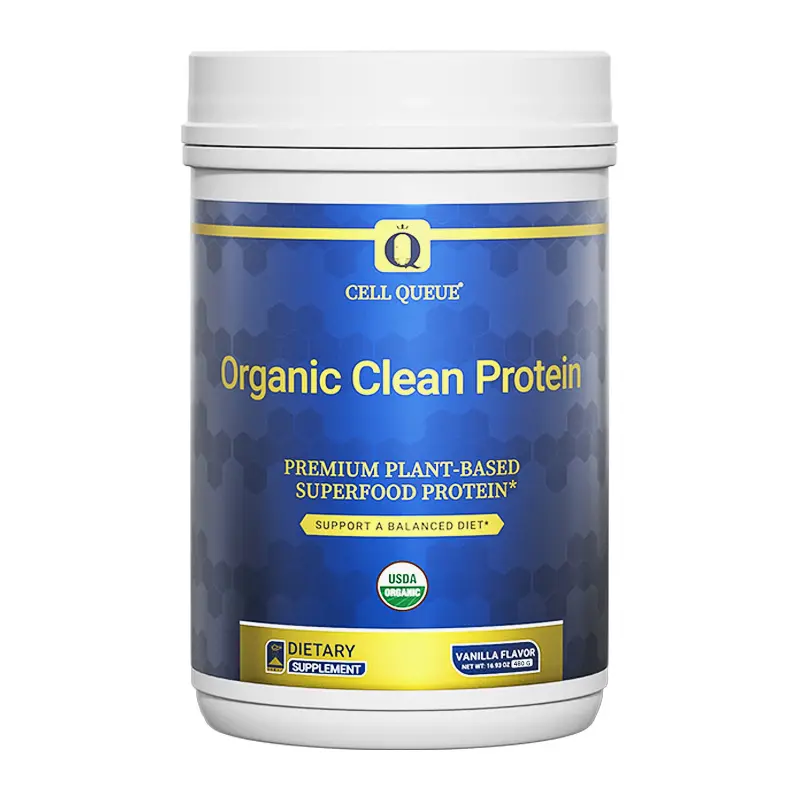 Cell Queue Organic Vegan Protein Powder, Plant Based Protein for Women and Men, with Pea Protein, Superfood & Digestive Enzymes - Clean Protein, Gut-Friendly & Non-Bloating,  Fitness Supplement Vanilla Flavor