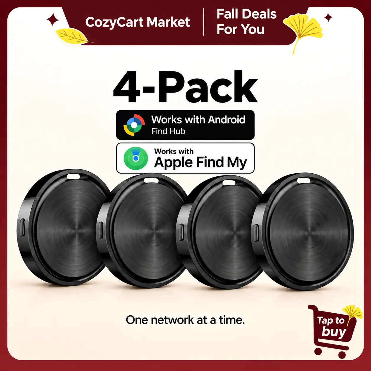 ROEL-PLAY CozyCart Market Dual-Platform Wireless Tag GPS Tracker Device - Disc Shape, Global Map, Replaceable Battery, Compatible with iOS/Android, Third-Party Find My Services, for Keys, Luggage