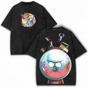 Regular Show Orbit Tee - Trippy Cartoon Circle Cast Print with Double Side Design on Washed Cotton T-Shirt | Collector's Favorite Streetwear Graphic Tee