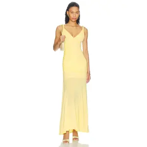 Alice + Olivia Bianca Twist Strap Asymmetrical Godet Midi Dress in Butter Yellow