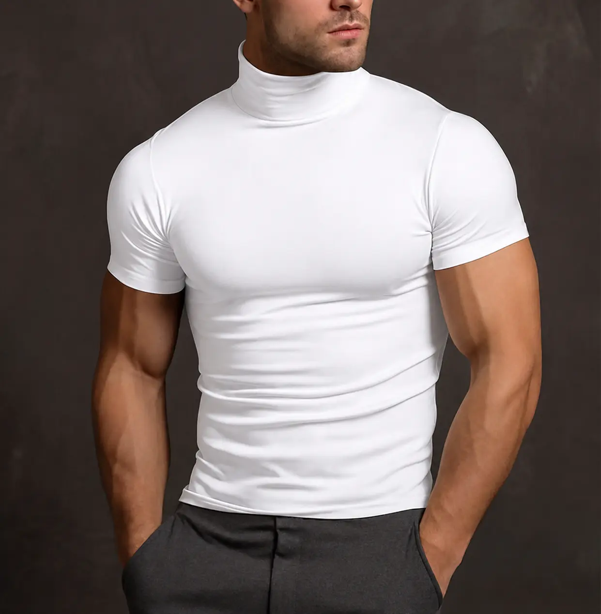 Men’s 1/3 Pack Solid Turtleneck Short Sleeve T-Shirt, Tight Fit Minimalist Base Layer Top for Summer Gym Workout, Fitness Training, Casual Outings & Daily Wear