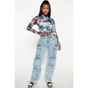 Fairfax High Rise Stretch Cargo Jeans - Light Wash Fairfax High Rise Stretch Cargo Jeans - Light Wash