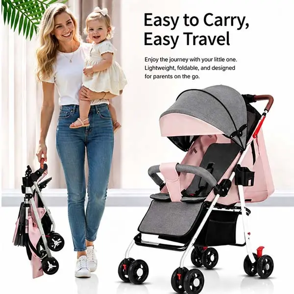 Lightweight Baby Stroller for 0-3 Years Old - 1-Click Compact Fold, 5-Point Seat Belt, Adjustable Backrest, Wide Sunshade - Suitable for Daily Travel & Trips
