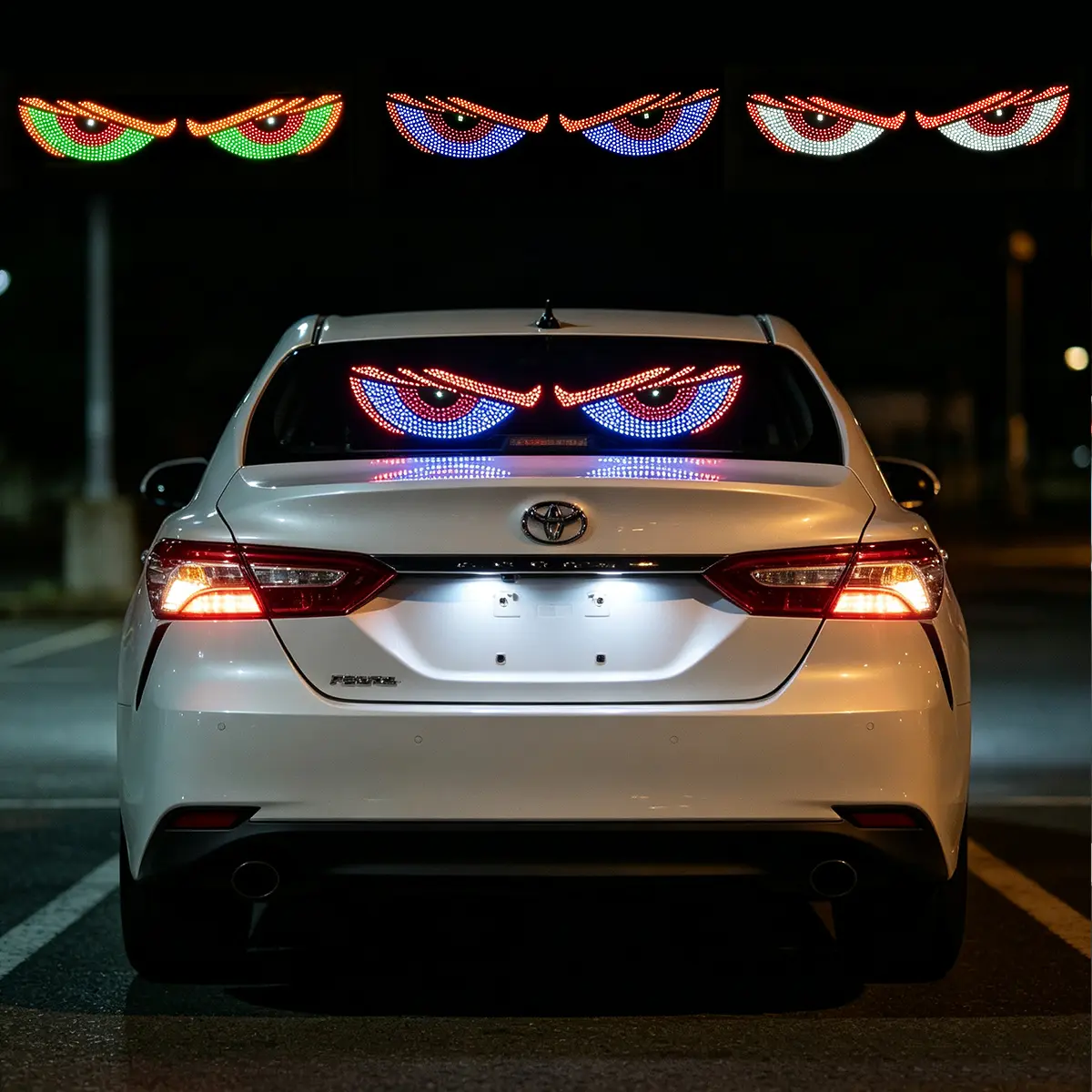 Glowing Evil Eye Rear Windshield LED Sticker Waterproof Easy Install Removable Auto Exterior Decor Universal Fit For Most Sedans SUVs Trucks Night Driving Upgrade