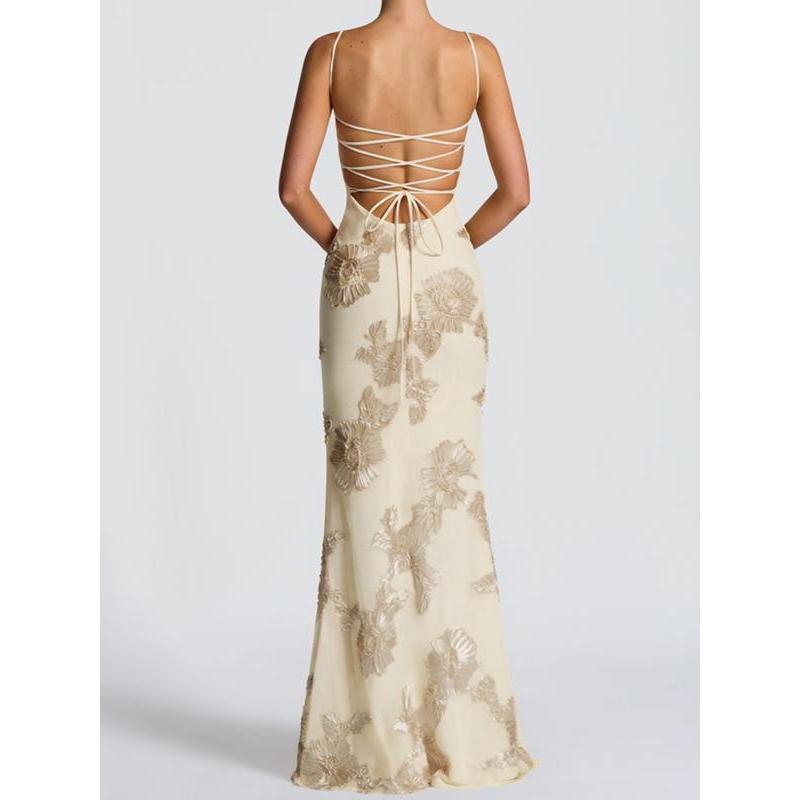 Women's Summer New Style Sexy Slimming Backless Tie Waist Long Dress, Elegant European Fashion, Perfect for Parties & Casual Wear