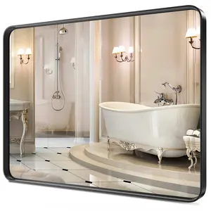 FurniChic Haven Modern Black Bathroom Mirror with Tempered Glass, Metal Frame for Wall, Farmhouse Charm and Anti-Rust Properties