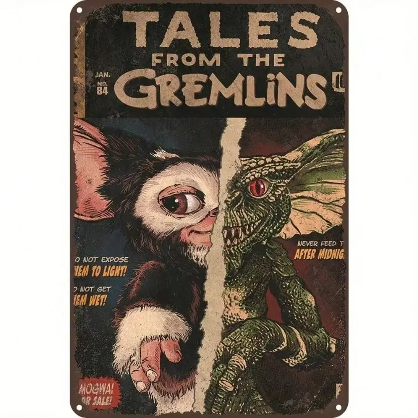 Vintage Aluminum Decorative Sign Retro Horror Gremlins Movie Poster Christmas Gizmo Home Bar Pub Garage Wall Art Decor Aesthetic Room Decoration for Living Room